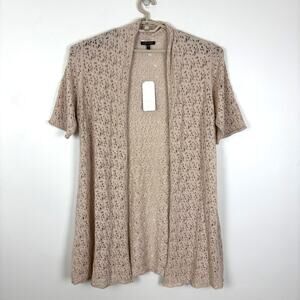 Eileen Fisher NEW Open-front Cardigan XL washable wool lace pebble beige